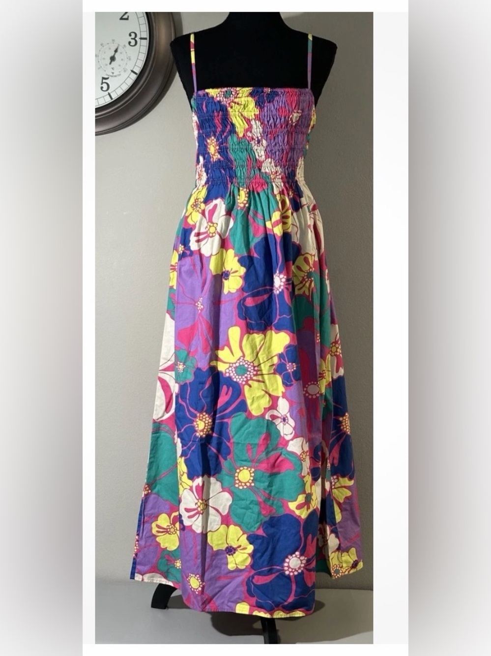 NWOT GAP Multi Floral Smocked Maxi Dress Size S Pockets Sundress
